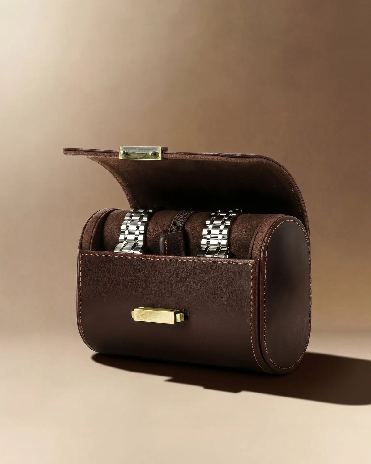 Personalized leather watch case for two watches