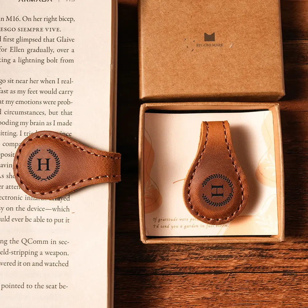 Brown handmade leather magnetic bookmark