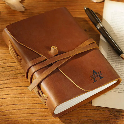 Personalized Leather Journal With Leather Rope - Brown