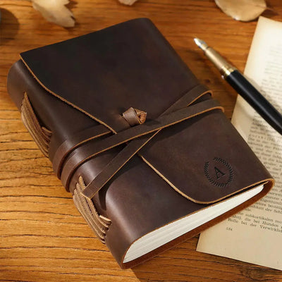 Personalized Leather Journal With Leather Rope - Dark brown