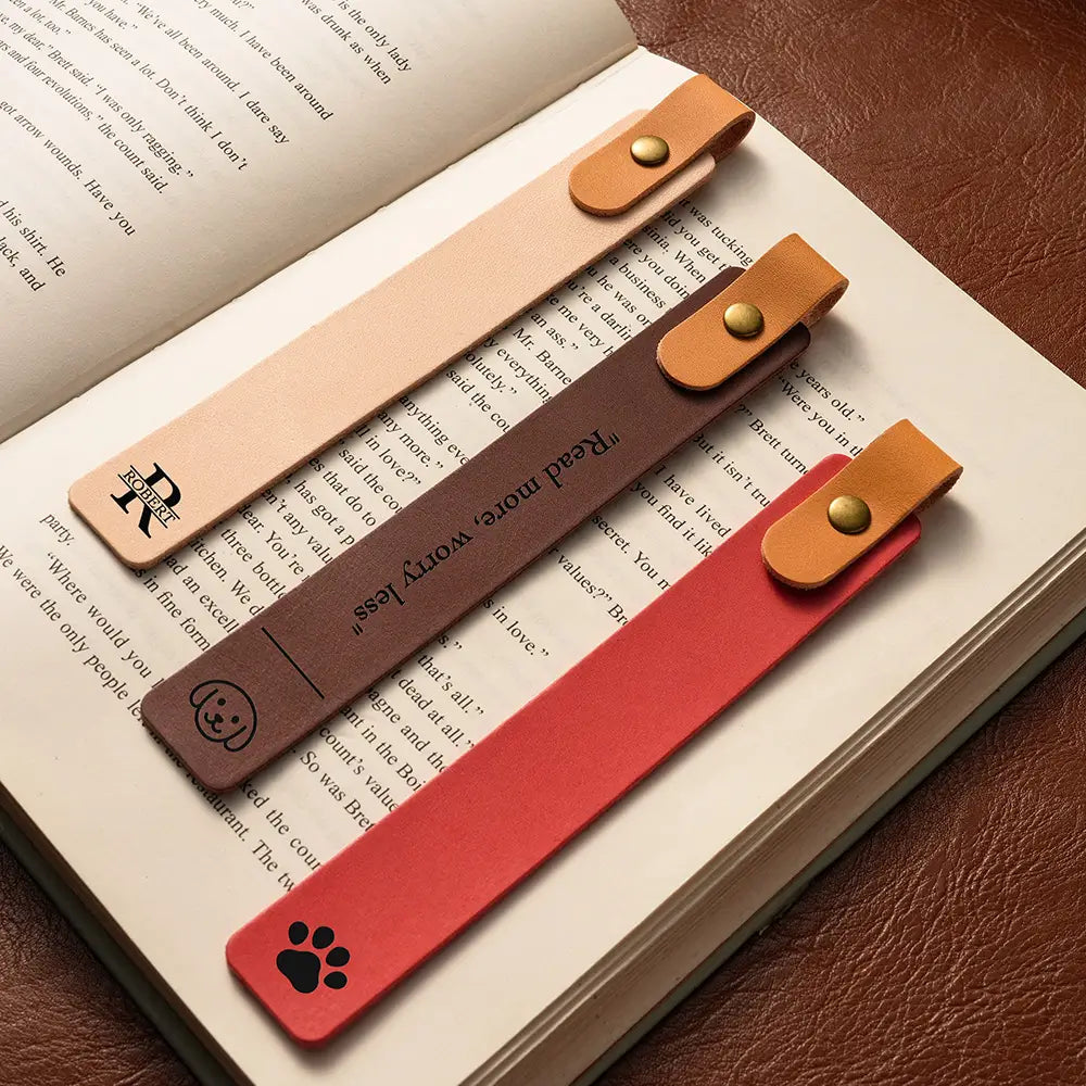 Crystal clear engraved initials on tree paste leather bookmark
