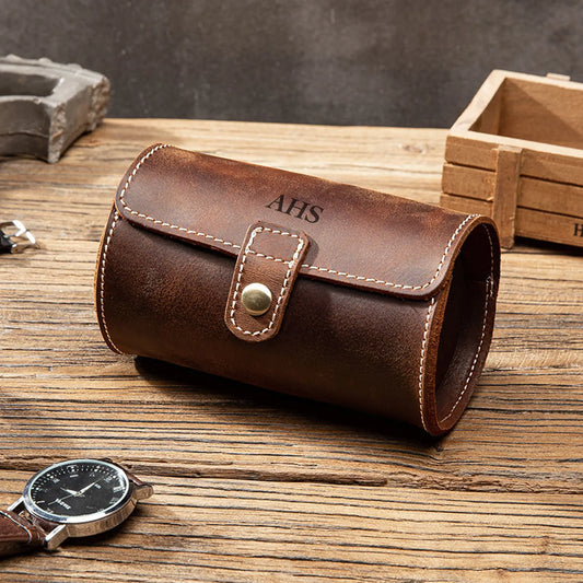 Personalized Double Watch Roll Case | Couples Travel Pouch for 2 Watches