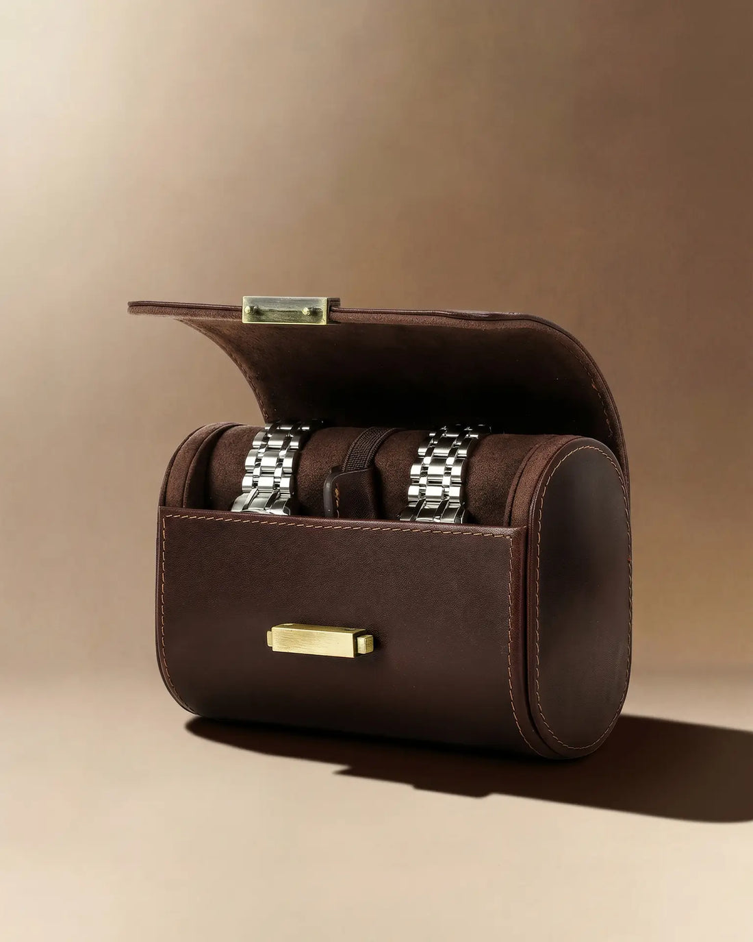 Personalized leather watch case for two watches