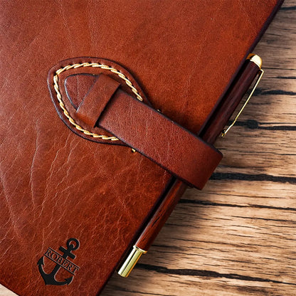 Custom engraved leather journal with anchor design and name