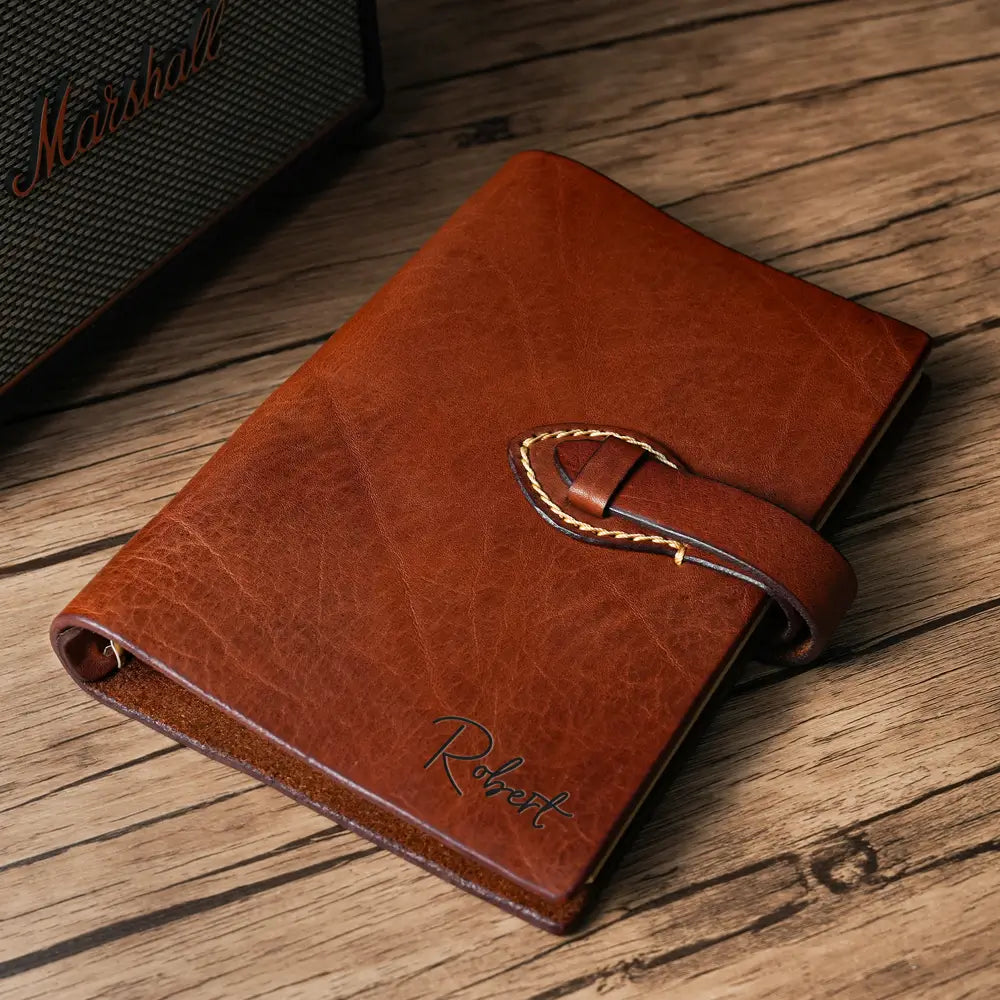Personalized leather journal with custom name engraving Robert