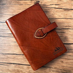 Personalized refillable journal with mountain logo engraving