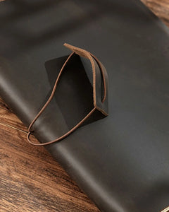 Leather card-pocket organizer insert displayed on a B5 journal cover
