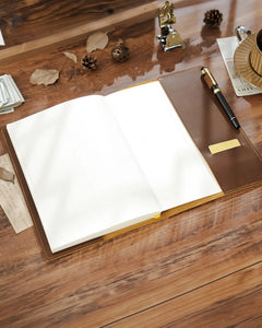Personalized Cognac B5 leather journal with engraved initials on the front cover