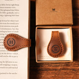 Brown handmade leather magnetic bookmark