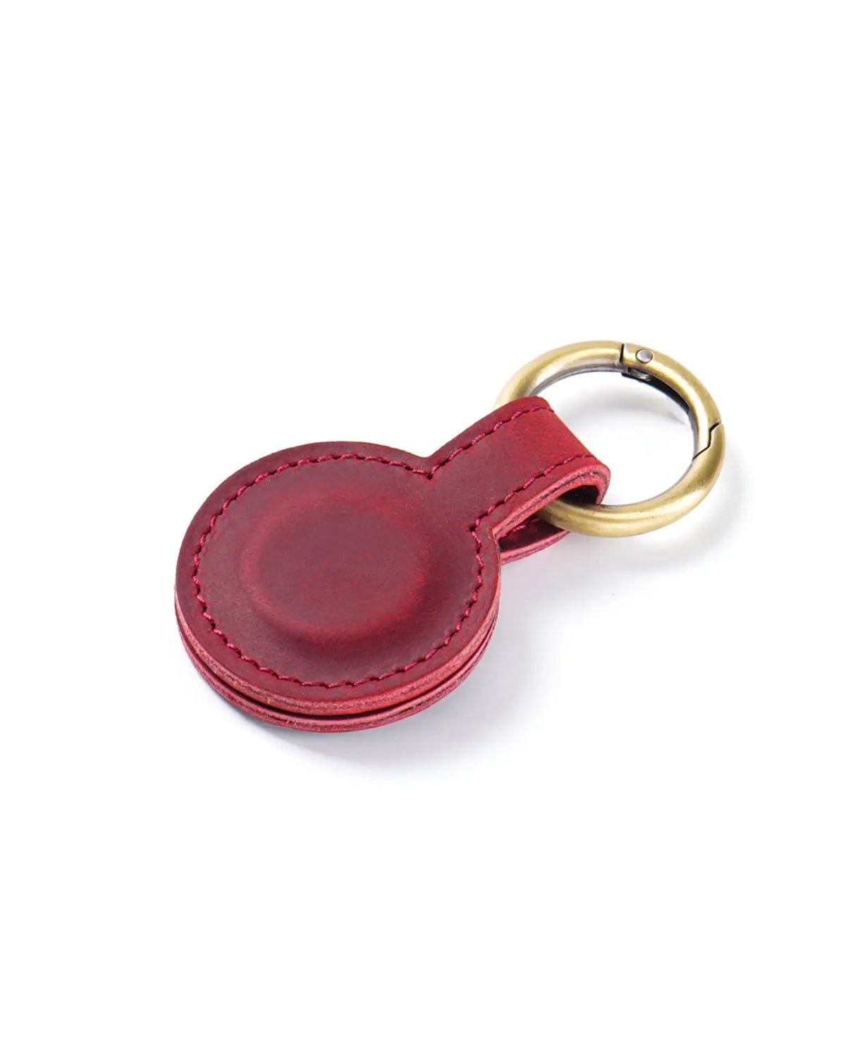 Crimson magnetic leather hat clip and bookmark with matching stitching and metal spring ring
