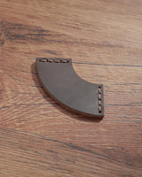 Espresso brown leather corner bookmark with curved design and matching stitching