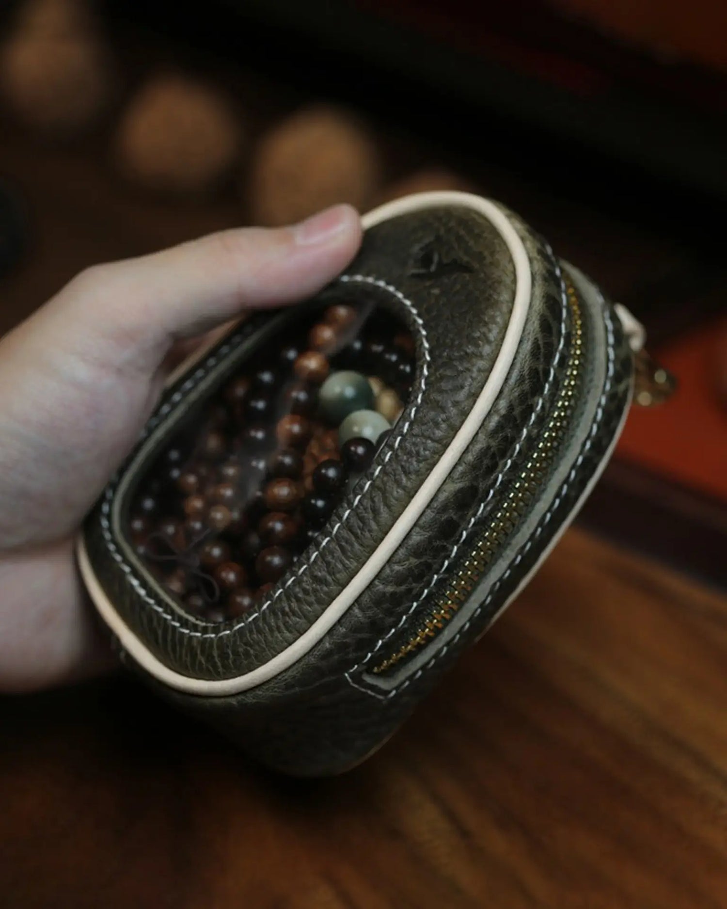Handmade Full Grain Leather Pouch with Window