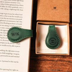 Green crazy horse leather magnetic bookmark