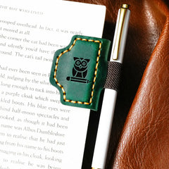 Green handmade leather magnetic bookmark
