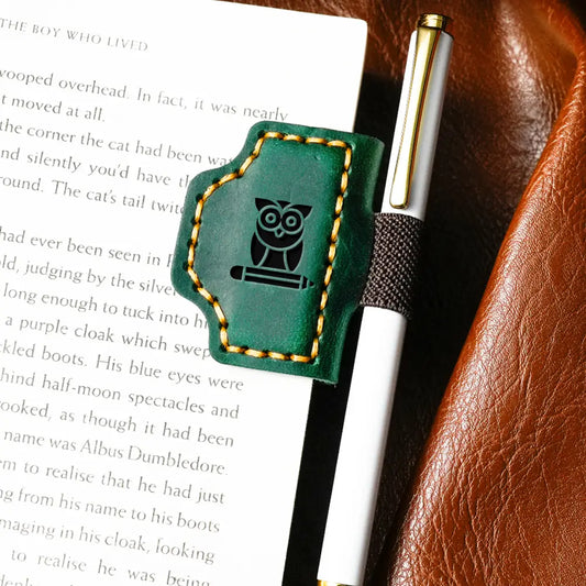 Bygone mark Leather Magnetic Bookmark, Pen Holder-Blue