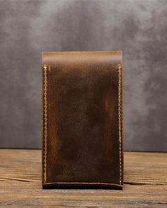 Rear view of a closed brown single-watch sleeve