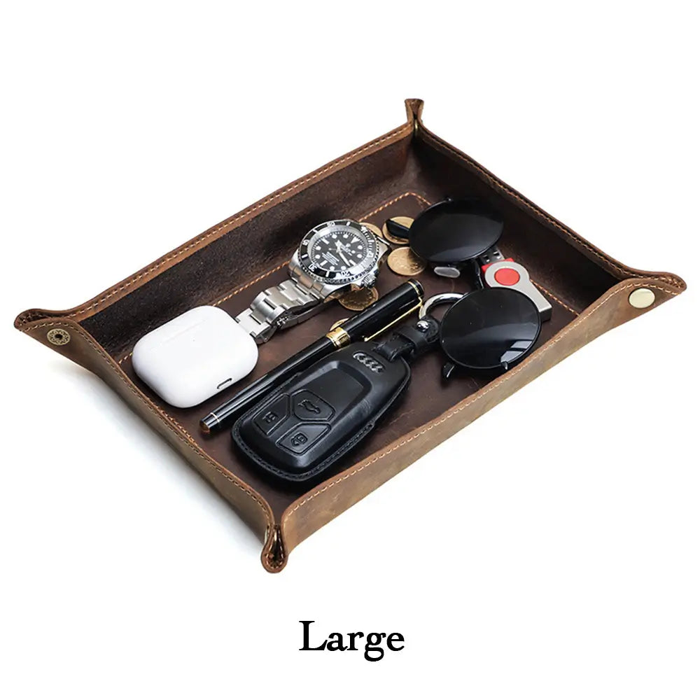 Large leather valet tray for desk organization