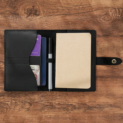 Leather passport holder interior with card slots pen loop and passport pocket