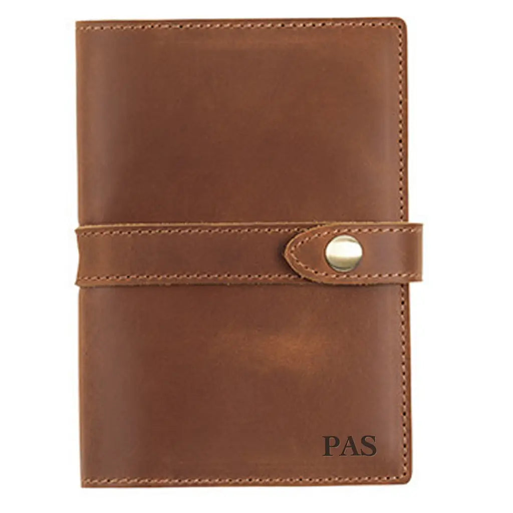 Personalized leather passport wallet with custom initials engraving