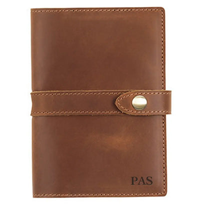 Personalized leather passport wallet with custom initials engraving