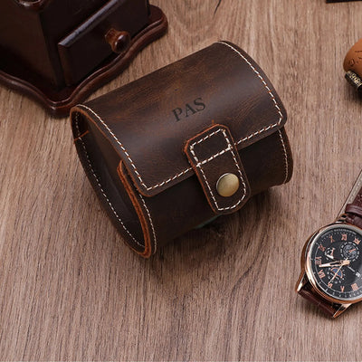 Personalized Single Watch Roll Case | Leather Travel Pouch