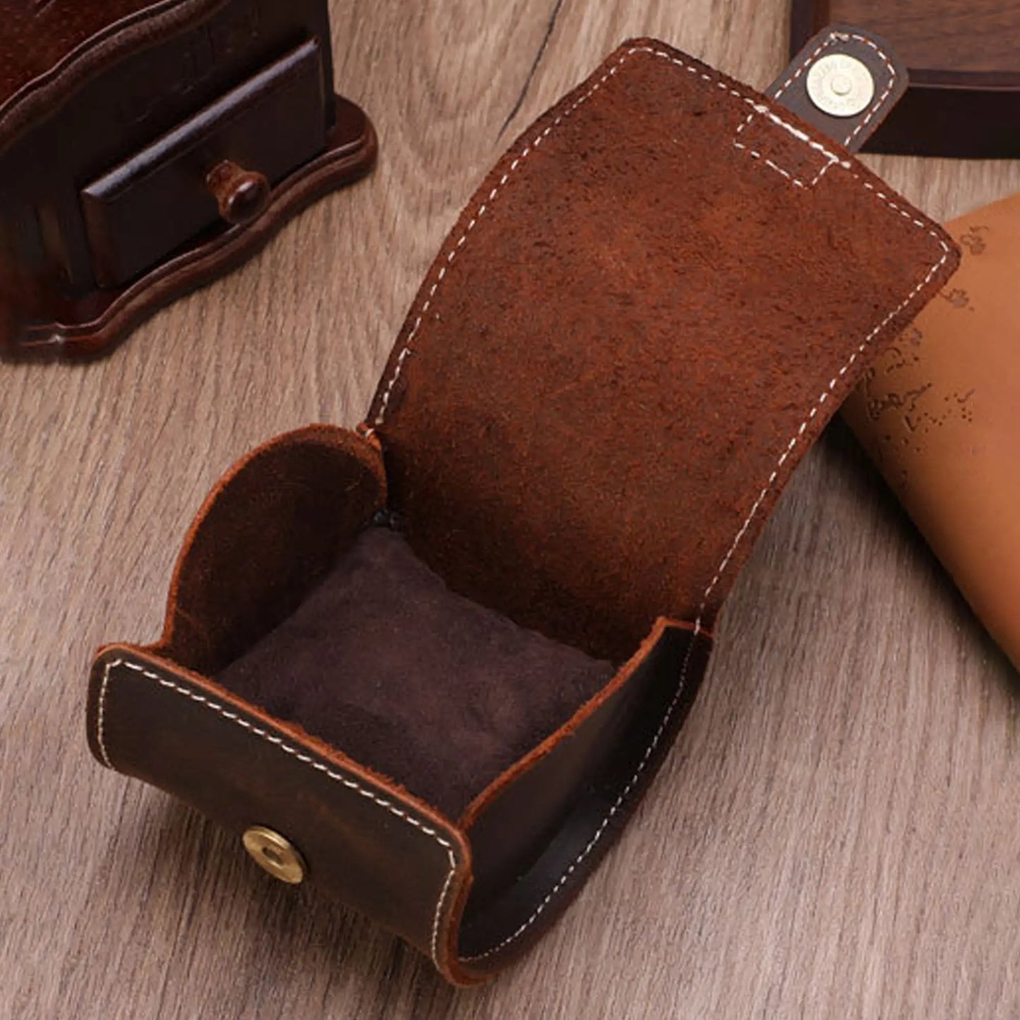 Watch roll case interior with removable suede cushion