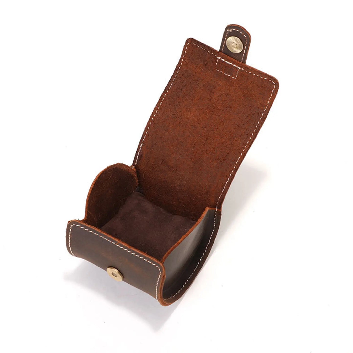 Inside view of handmade leather watch pouch