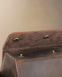 Close-up of the hex watch box front flap and two snaps