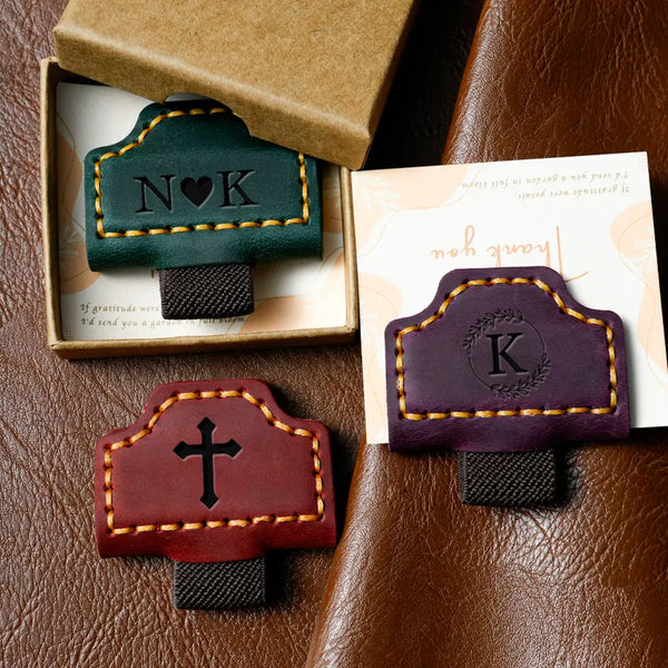 Personalized Leather Magnetic Bookmark with Pen Holder | 7 Colors