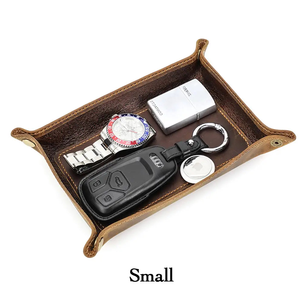Small leather catchall tray for nightstand