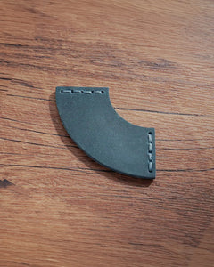Teal Blue leather corner bookmark with curved fan design and matching stitching