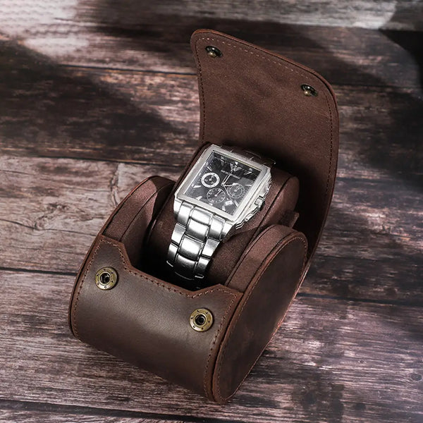 Personalized Single Watch Roll Case | Leather Travel Watch Holder