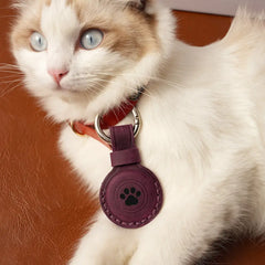 Leather AirTag case attached to keys