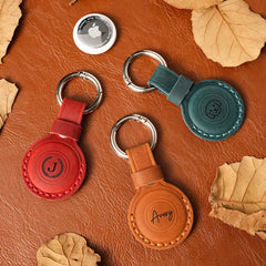 Custom engraved initials on leather AirTag case