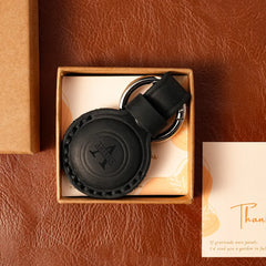 Black personalized AirTag case leather