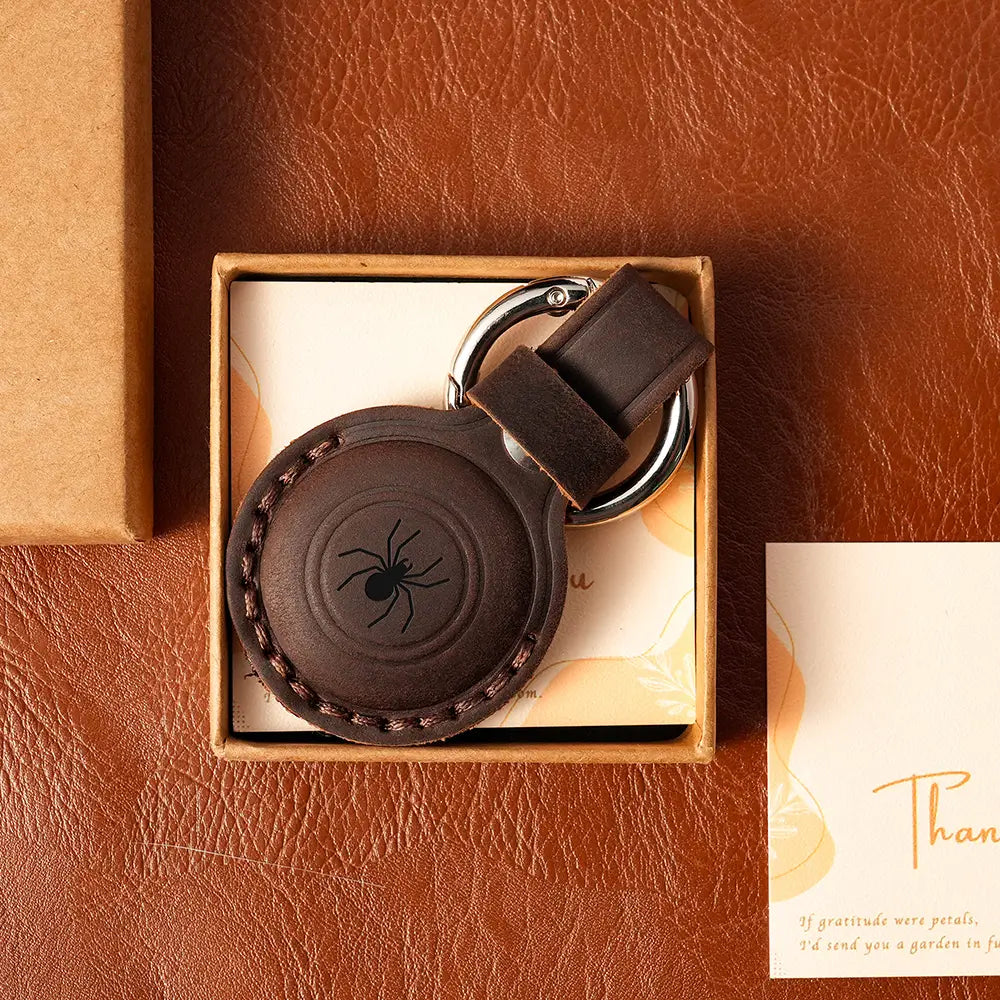 Dark brown vintage leather AirTag holder