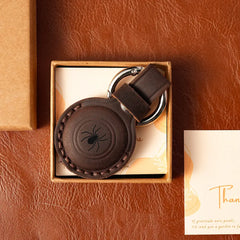 Dark brown vintage leather AirTag holder