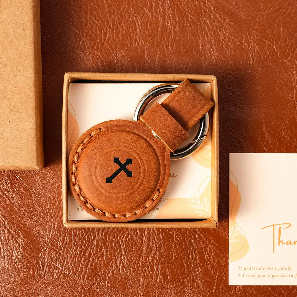Brown crazy horse leather AirTag case