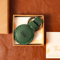 Green personalized leather AirTag holder