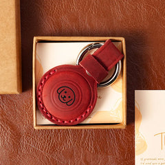 Red handmade leather AirTag holder