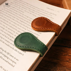 Magnetic closure detail on leather bookmark