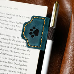 Blue magnetic leather bookmark with custom engraving