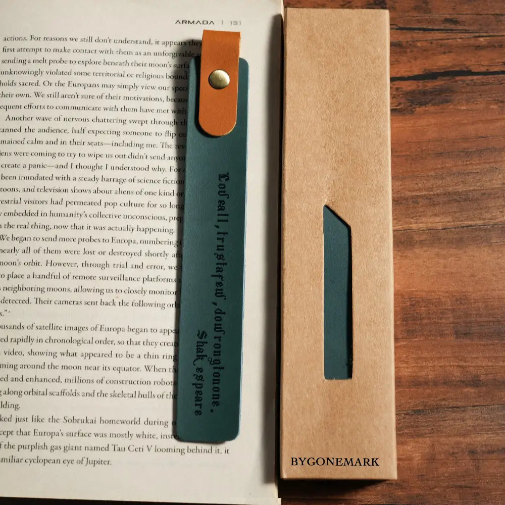 Blue personalized crazy horse leather bookmark