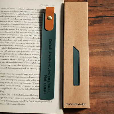 Personalized Leather Bookmark - Blue