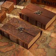 Embossed leather journal with vintage brass lock closure - BygoneMark