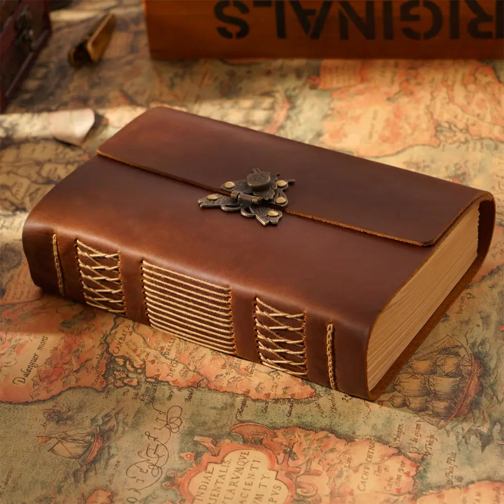 Vintage Embossed Leather Journal with Antique Clasp