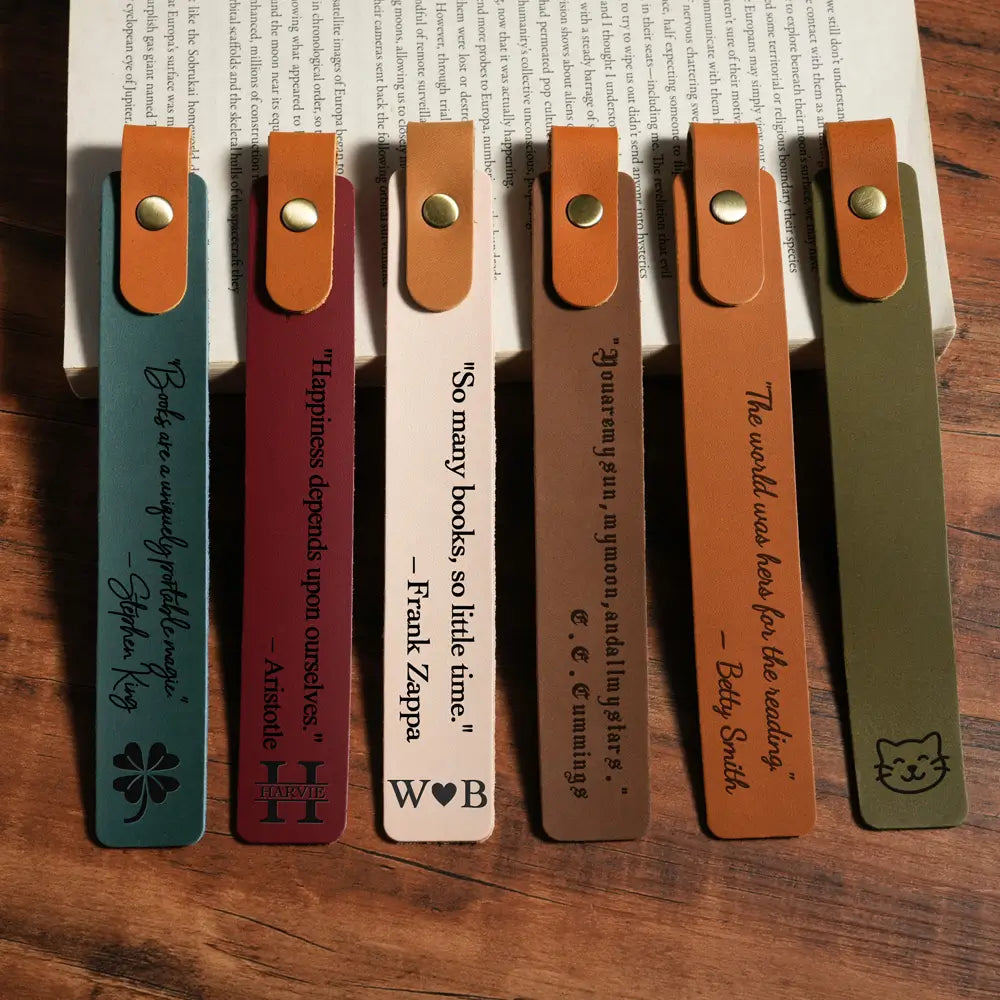 Custom engraved text on crazy horse leather bookmark