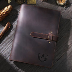 Dark brown vintage leather journal with buckle - BygoneMark