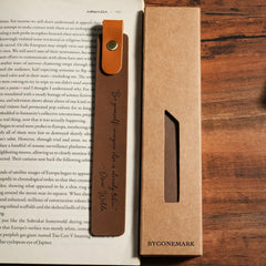 Dark brown leather bookmark with name engraving