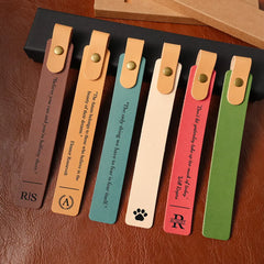 Personalized leather bookmark in kraft paper packaging with custom engraving